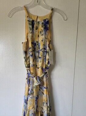 Vince Camuto Yellow Floral Maxi Dress with Blue Accents